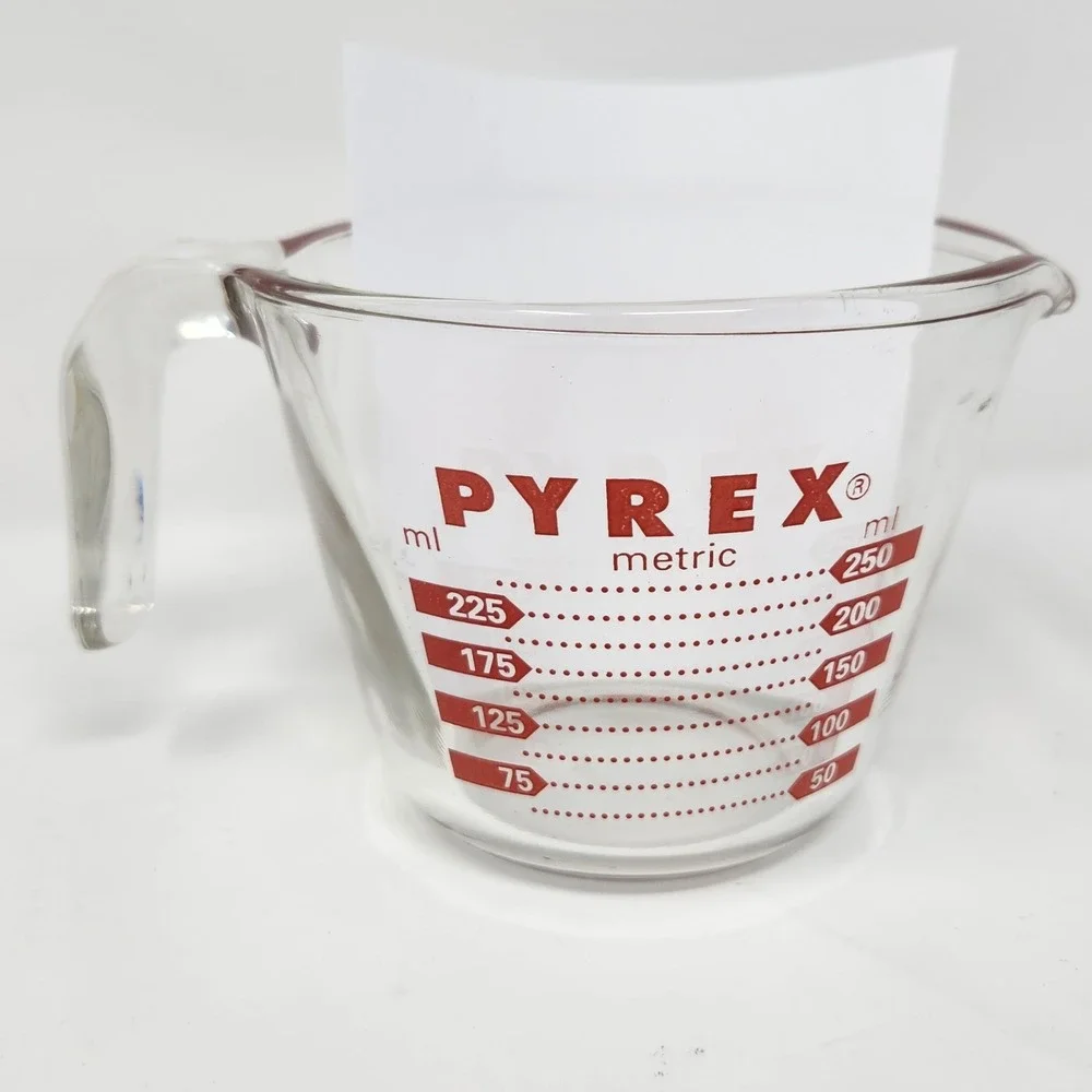 Vintage PYREX 1 Cup Measuring Cup Red Lettering J Handle